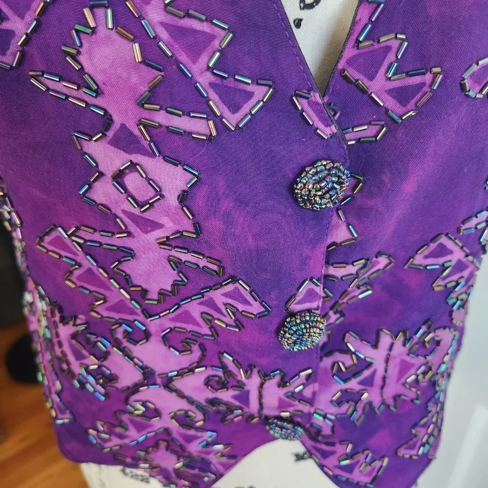 Purple Beaded Boho Vest Vintage Sz S/M